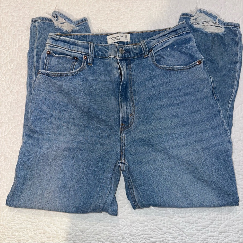 Abercrombie & Fitch Curve Love Ultra High Rise Straight Ankle Jeans